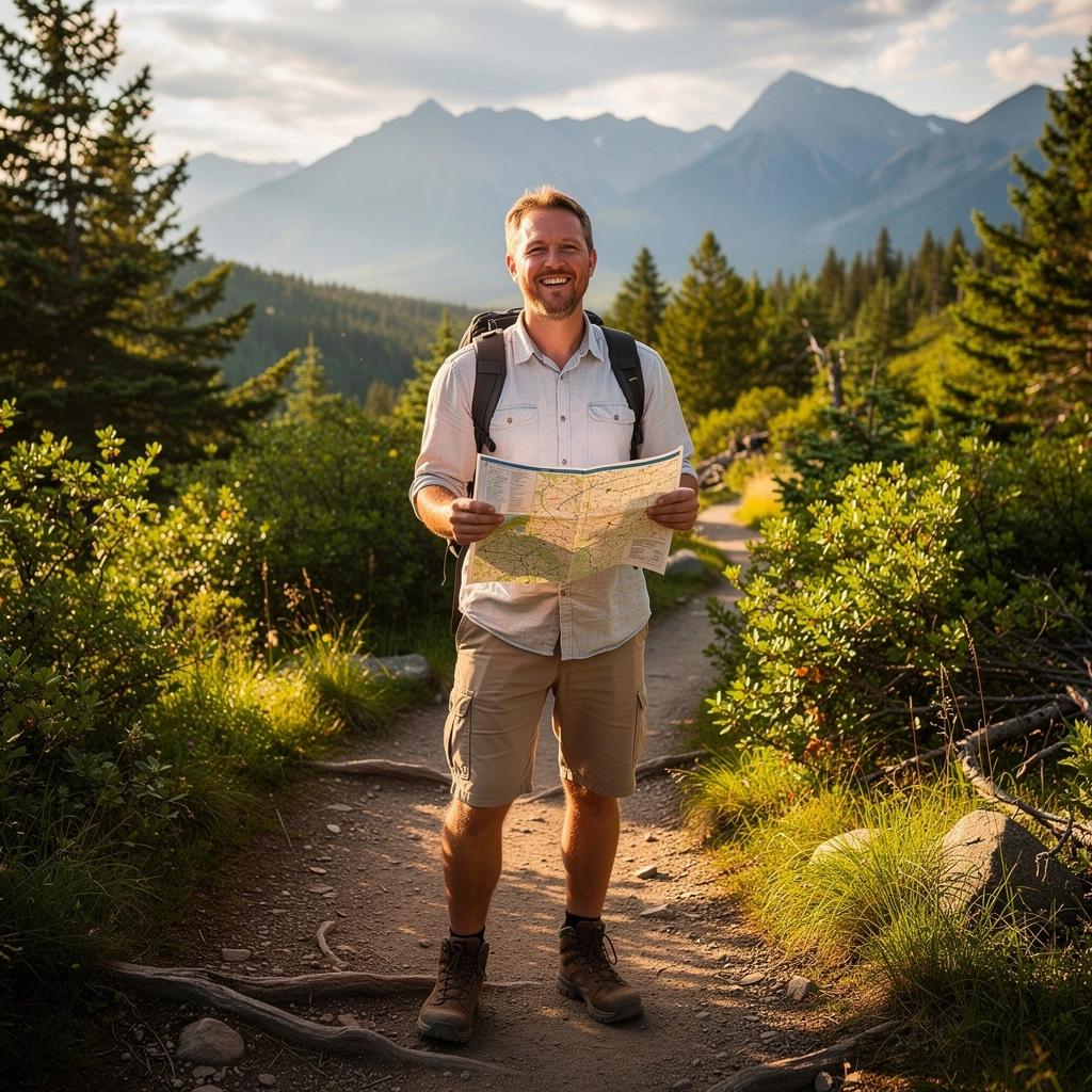 Pieszy szlak w lesie, otoczony wysokimi drzewami i zielenią.